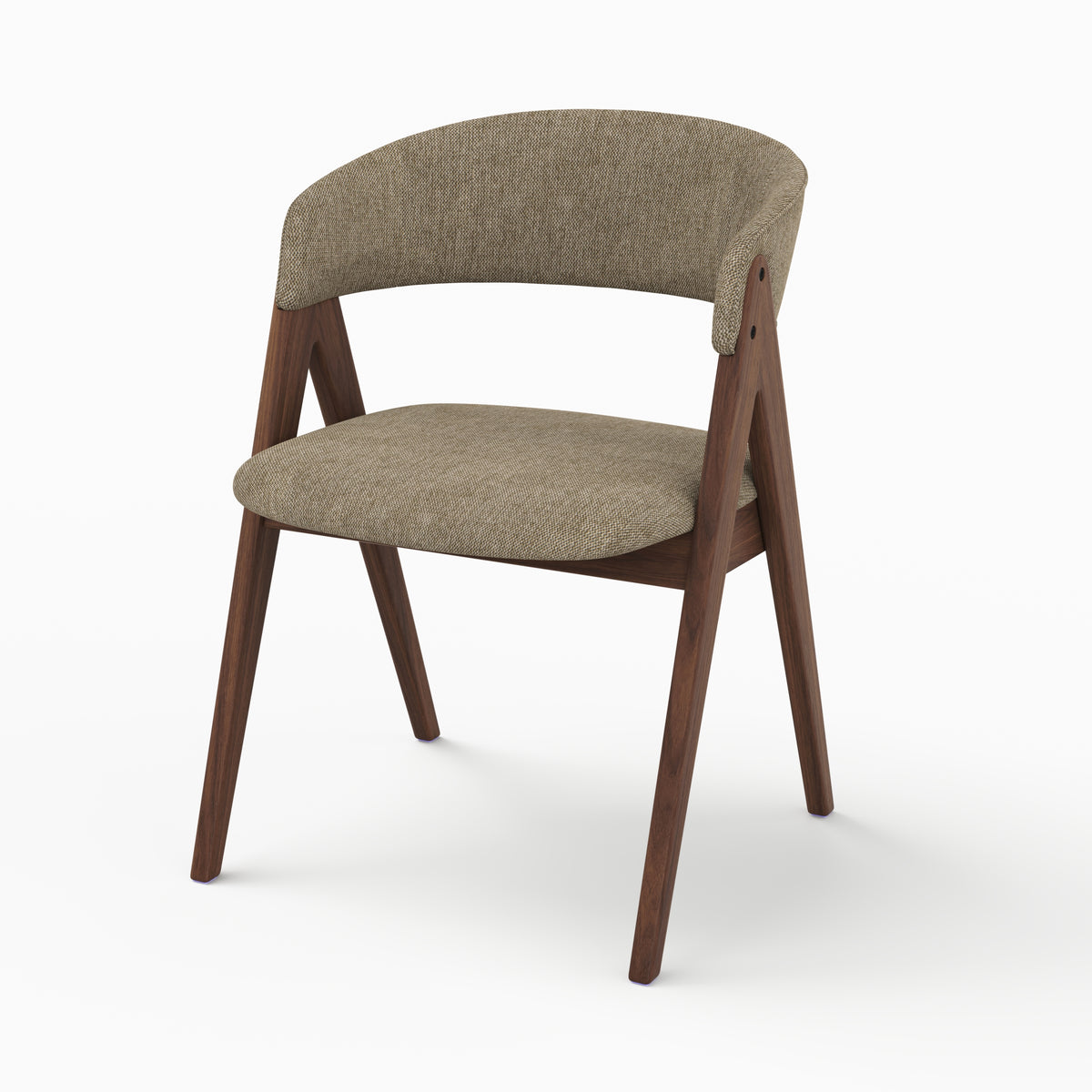 Chaise Isis en bois foncé et tissu vert olive, vue trois-quarts - Maison Pavane