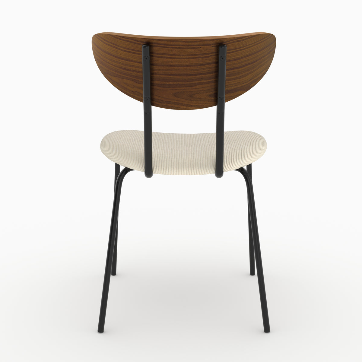 Chaise Jade en velours côtelé blanc crème et dossier en bois, vue de dos - Maison Pavane