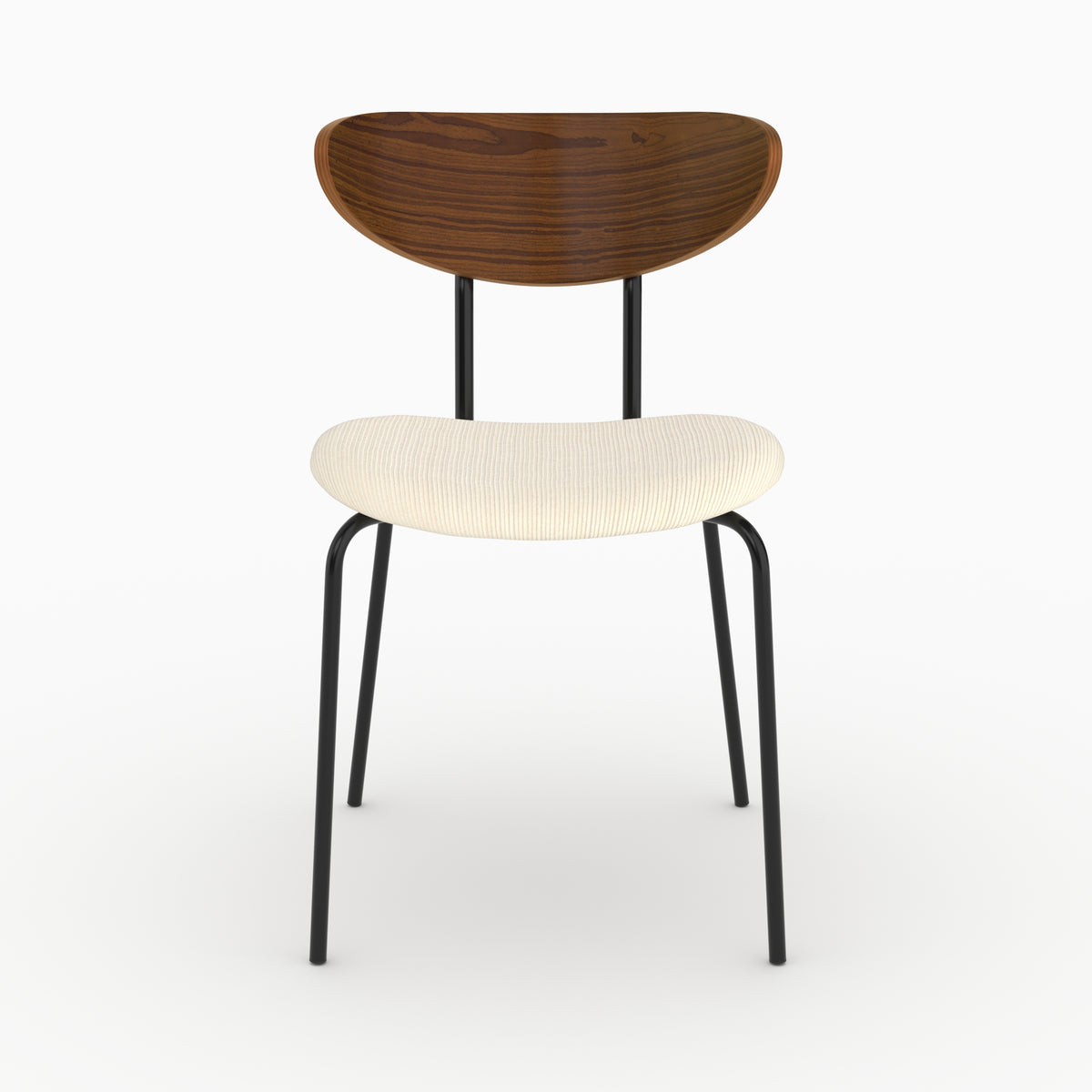 Chaise Jade en velours côtelé blanc crème et dossier en bois, vue de face - Maison Pavane
