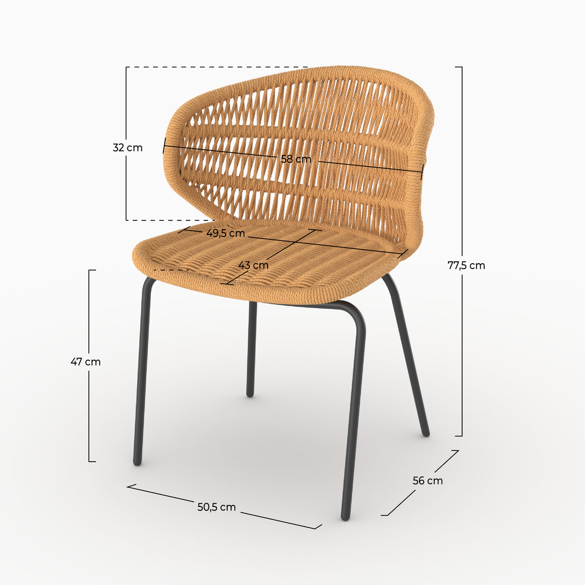 Chaise jardin Lara rotin synthétique dimensions détaillées – Maison Pavane