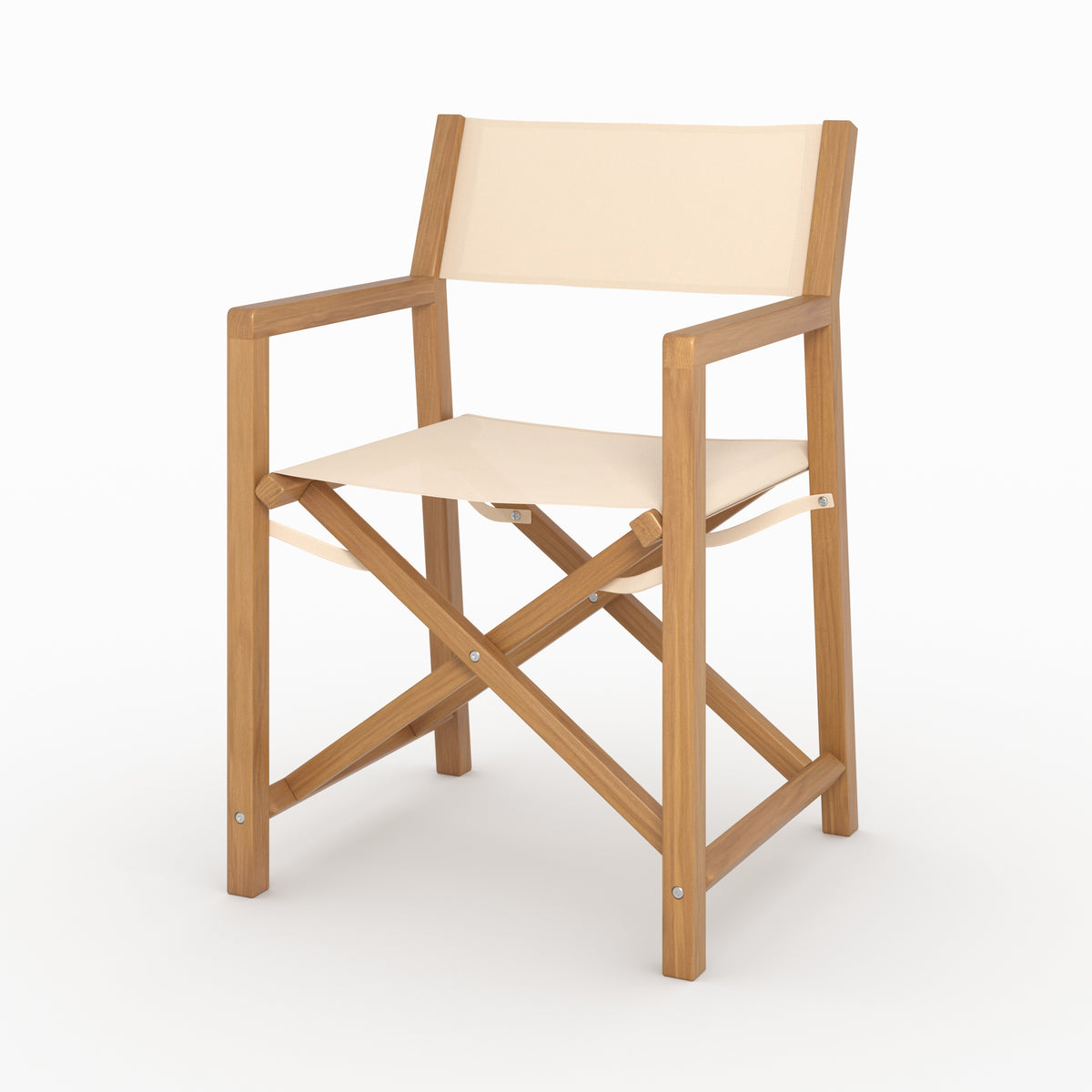 Chaise jardin pliante tubod tissu beige clair bois acacia vue perspective