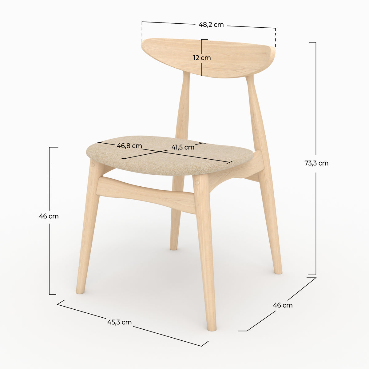 sedia Josette in tessuto beige e legno chiaro set di 2