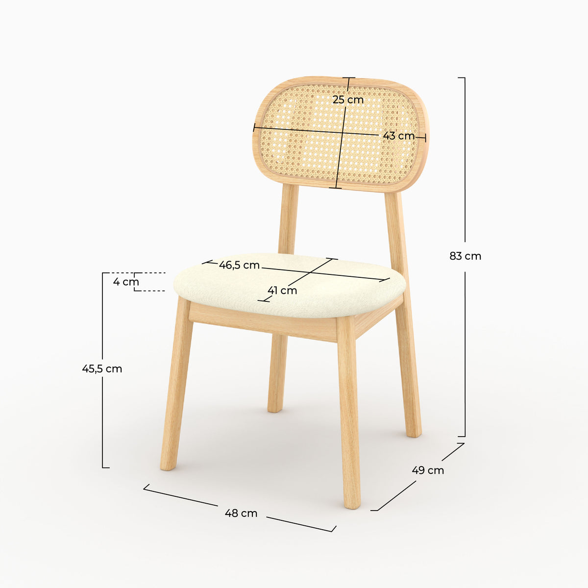 Chaise Maria bois clair rotin synthétique dimensions cotes – Maison Pavane