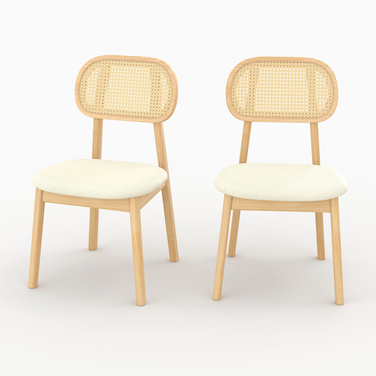 Chaise Maria bois clair rotin synthétique lot de 2 assise blanc face – Maison Pavane
