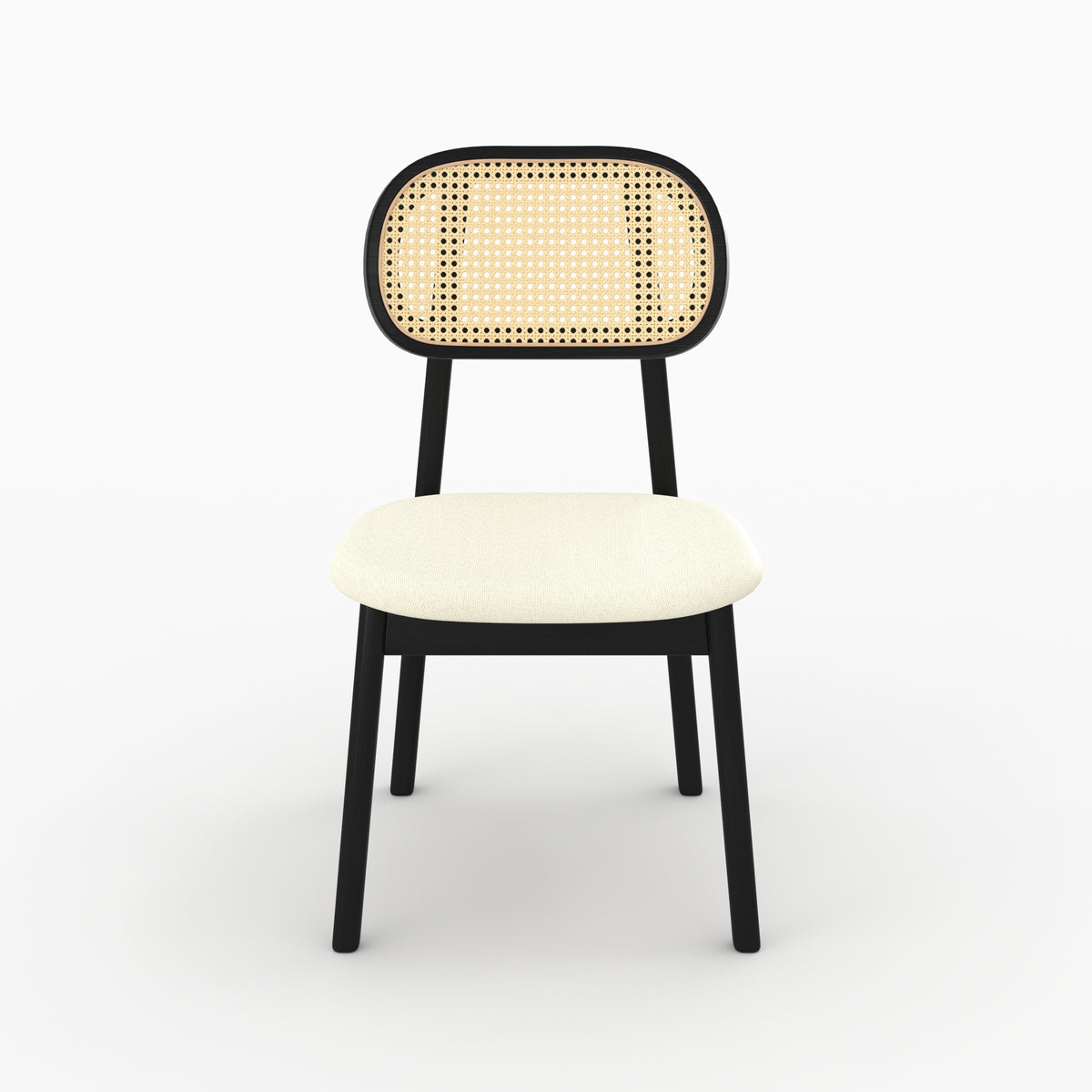 Chaise Maria bois noir cannage assise écru vue face – Maison Pavane