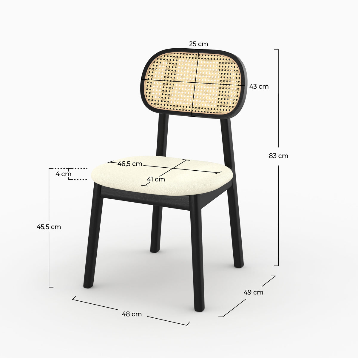Chaise Maria bois noir cannage rotin dimensions – Maison Pavane
