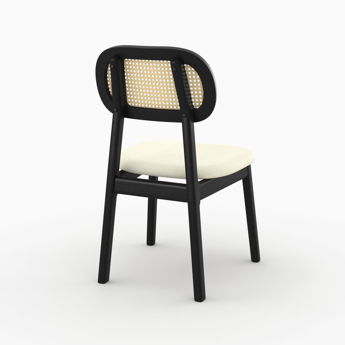 Chaise Maria bois noir cannage rotin dos trois quarts – Maison Pavane