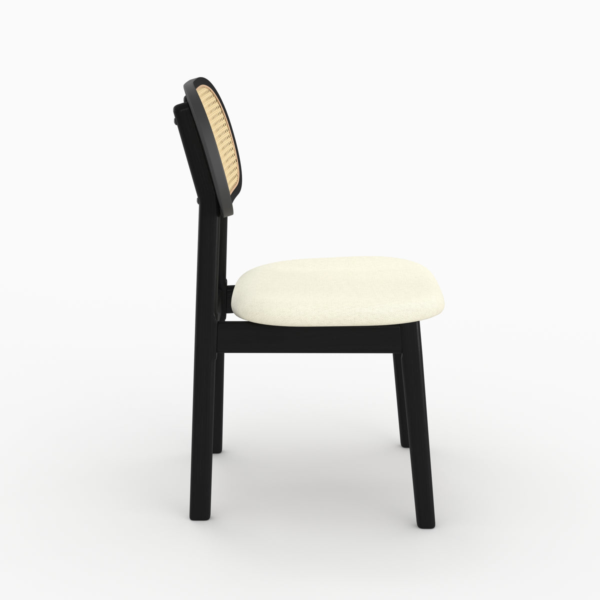 Chaise Maria cannage bois noir assise beige vue profil – Maison Pavane