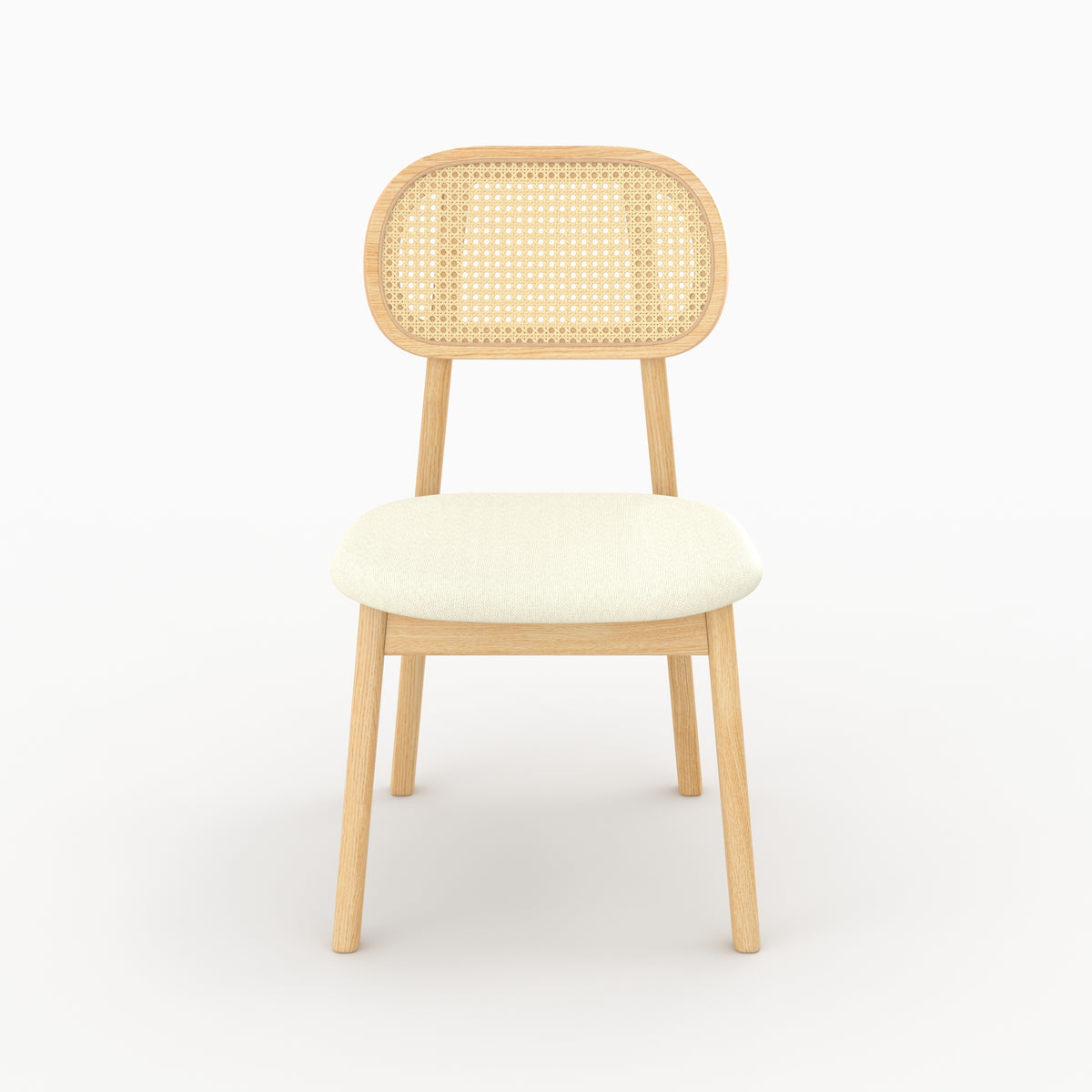 Chaise Maria chêne clair cannage assise blanc ivoire vue face – Maison Pavane
