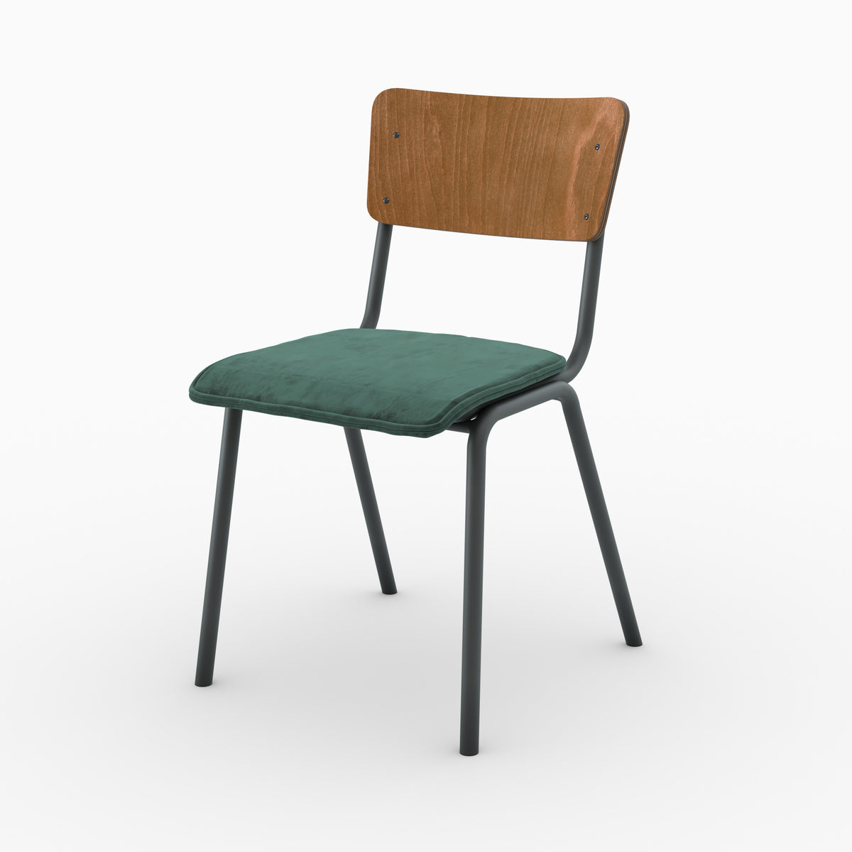 Chaise Nico écolier velours vert bois trois quarts avant – Maison Pavane