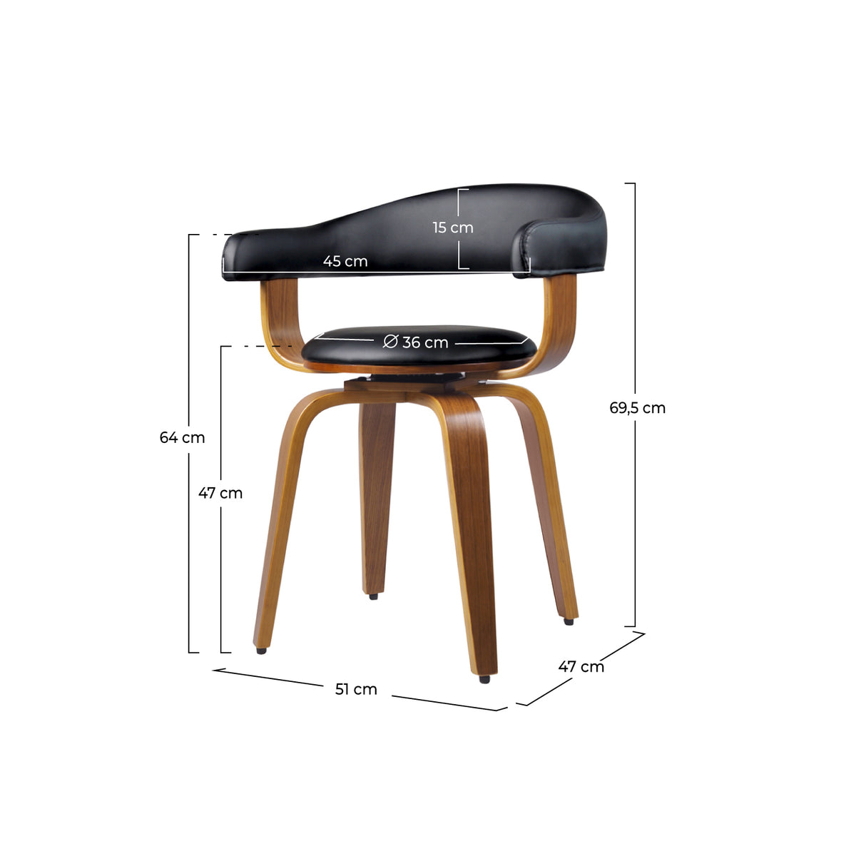 chaise pivotante noir bois plaque harold