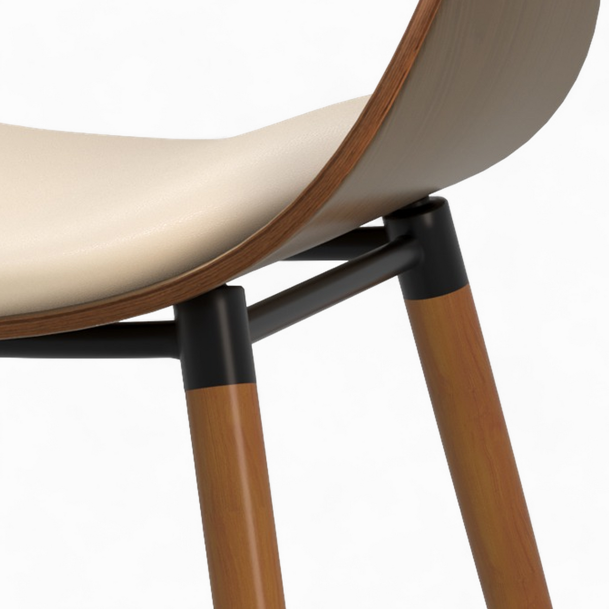 chaise polo beige en cuir synthetique et pieds en bois plaque noyer