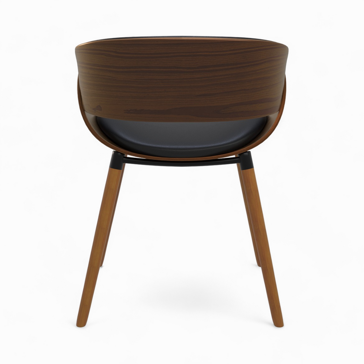 chaise polo cuir synthetique noir et bois plaque noyer