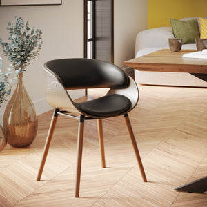 chaise polo noire cuir synthetique noir bois plaque noyer