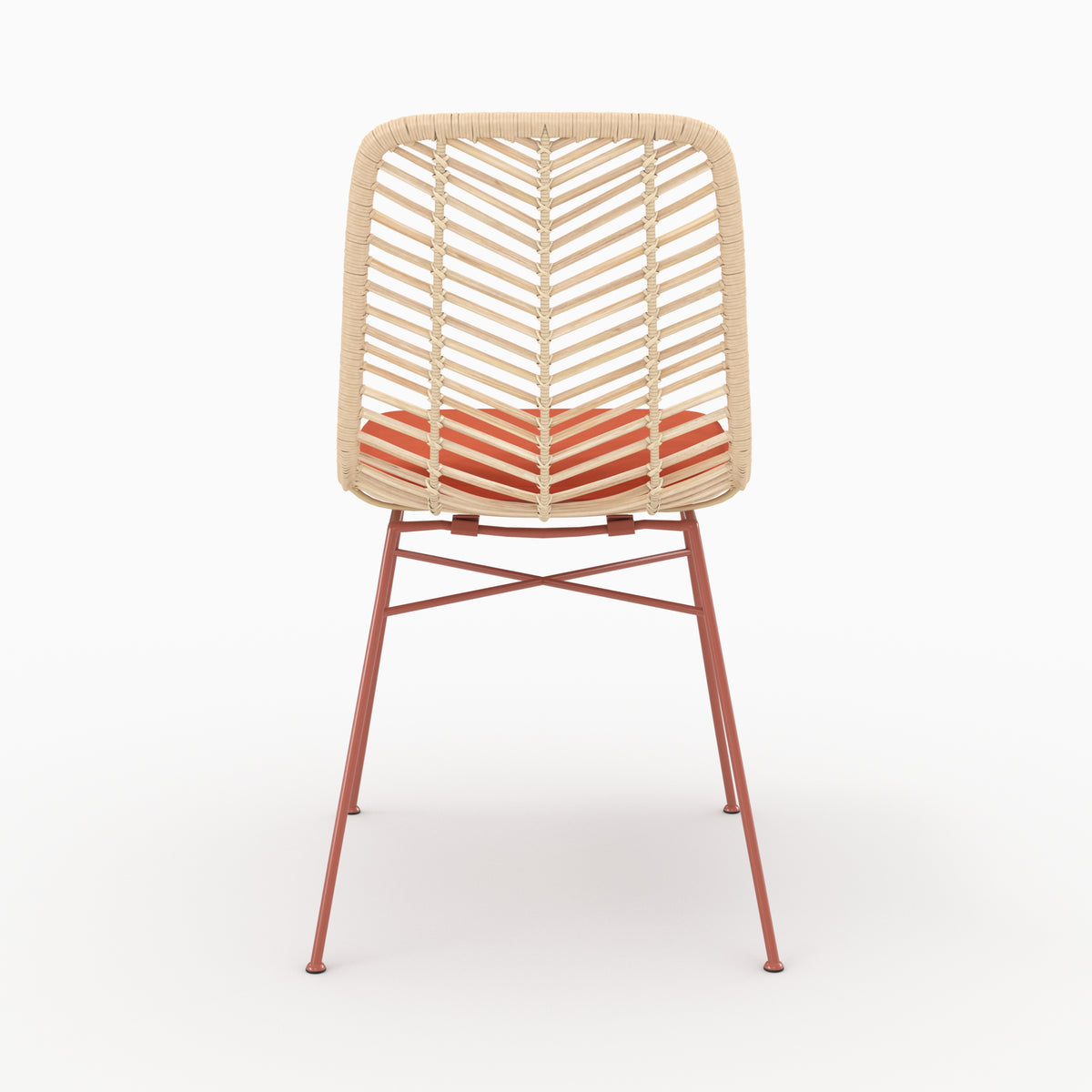 Chaise Tamara en rotin et tissu orange vermillon, vue de dos - Maison Pavane