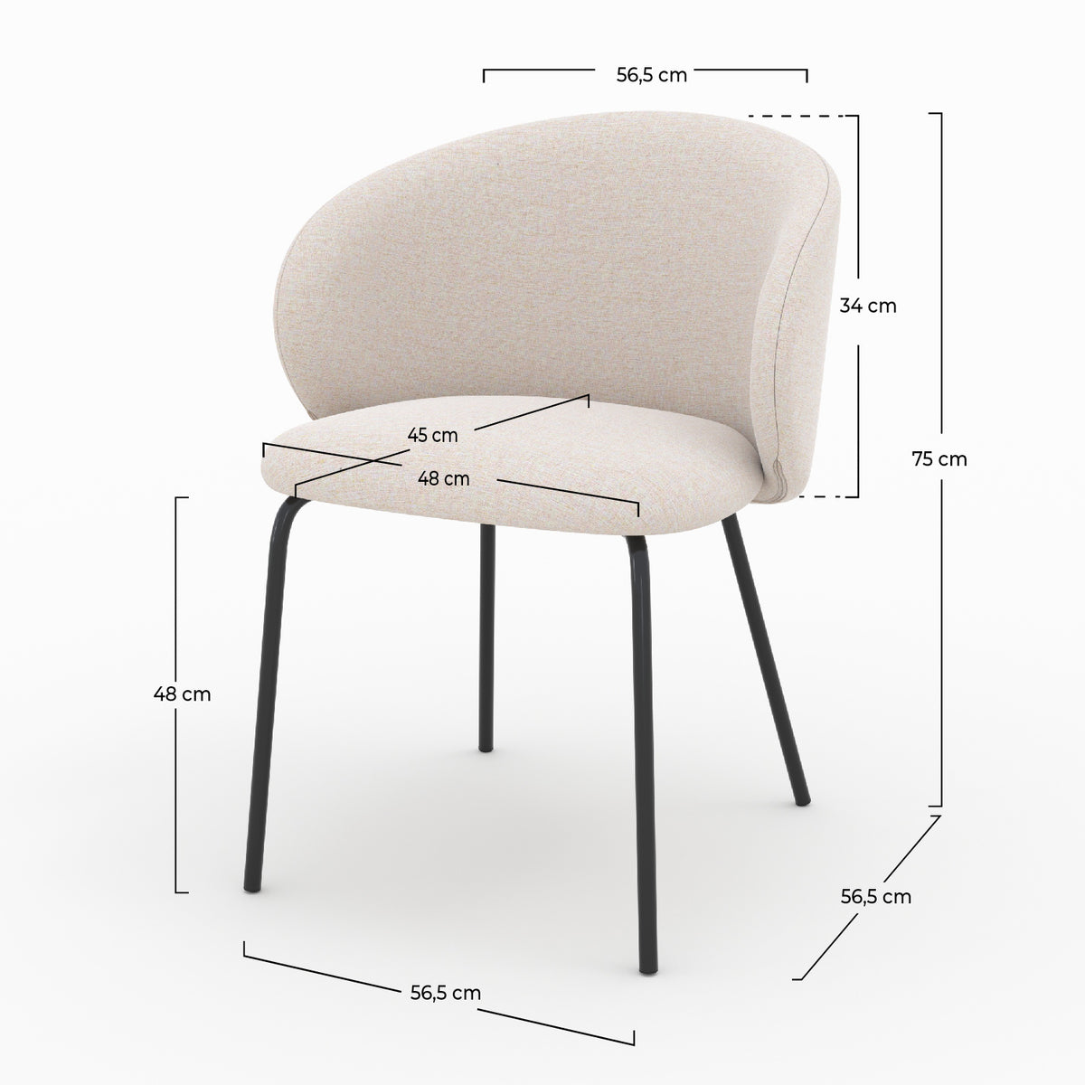 sedie in tessuto beige con gambe in metallo nere set da 2 victoria