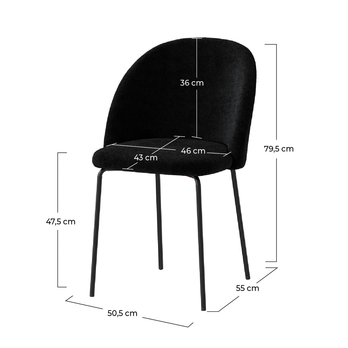 Chaise tissu bouclé noir 2 places