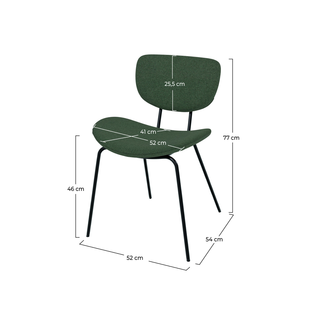 Chaise Verner en tissu vert lot de 2 pieds en métal – Maison Pavane