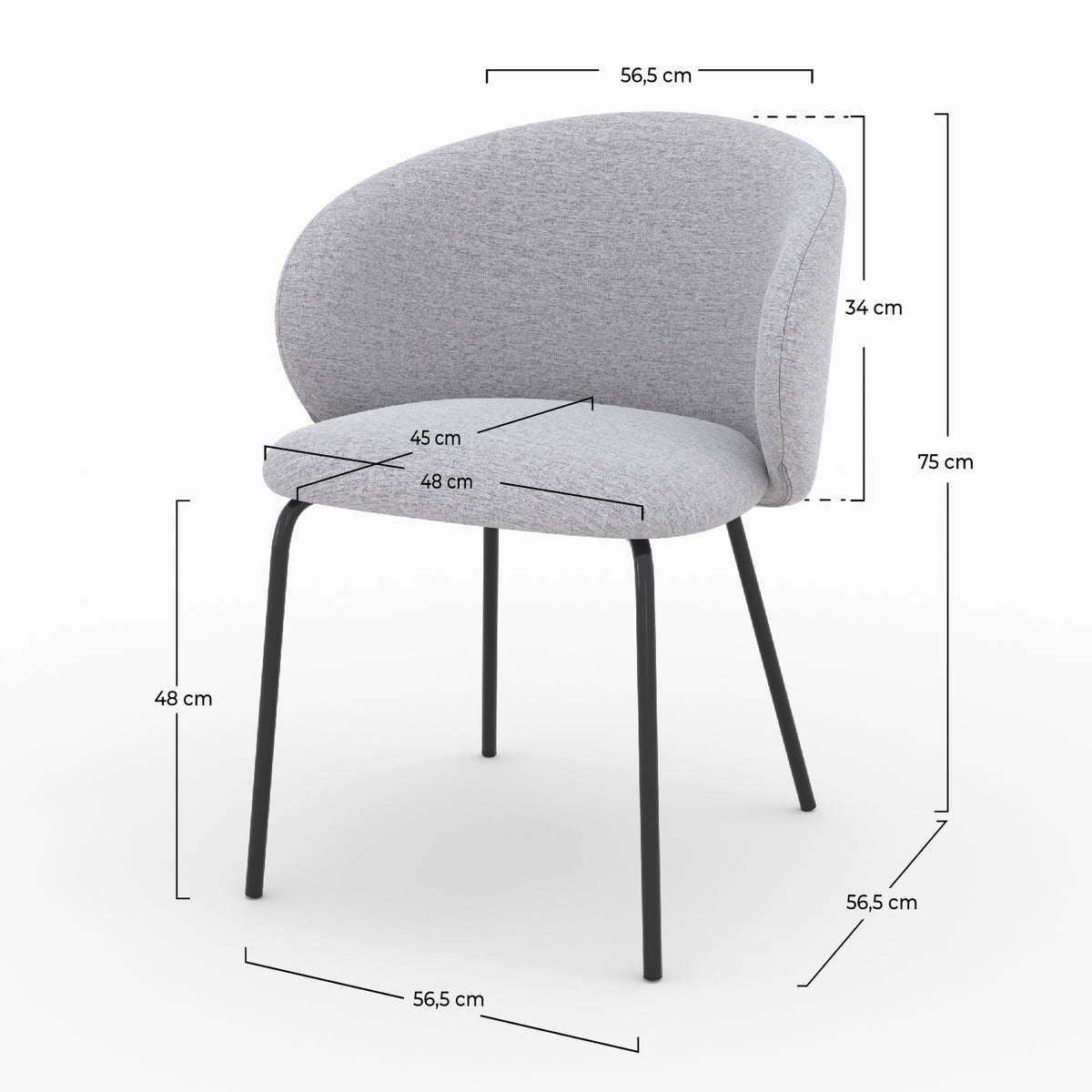 sedia victoria in tessuto grigio chiaro gambe in metallo set di 2