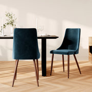 chaise vinni velours bleu fonce pieds bois fonce