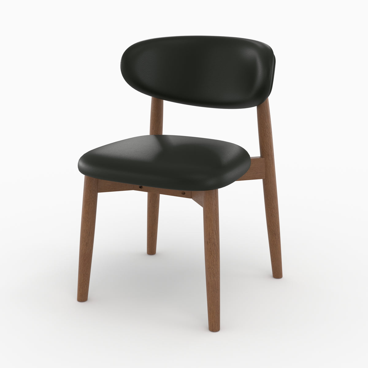 Chaise Yuna en cuir synthétique noir et bois foncé, vue de trois quarts - Maison Pavane