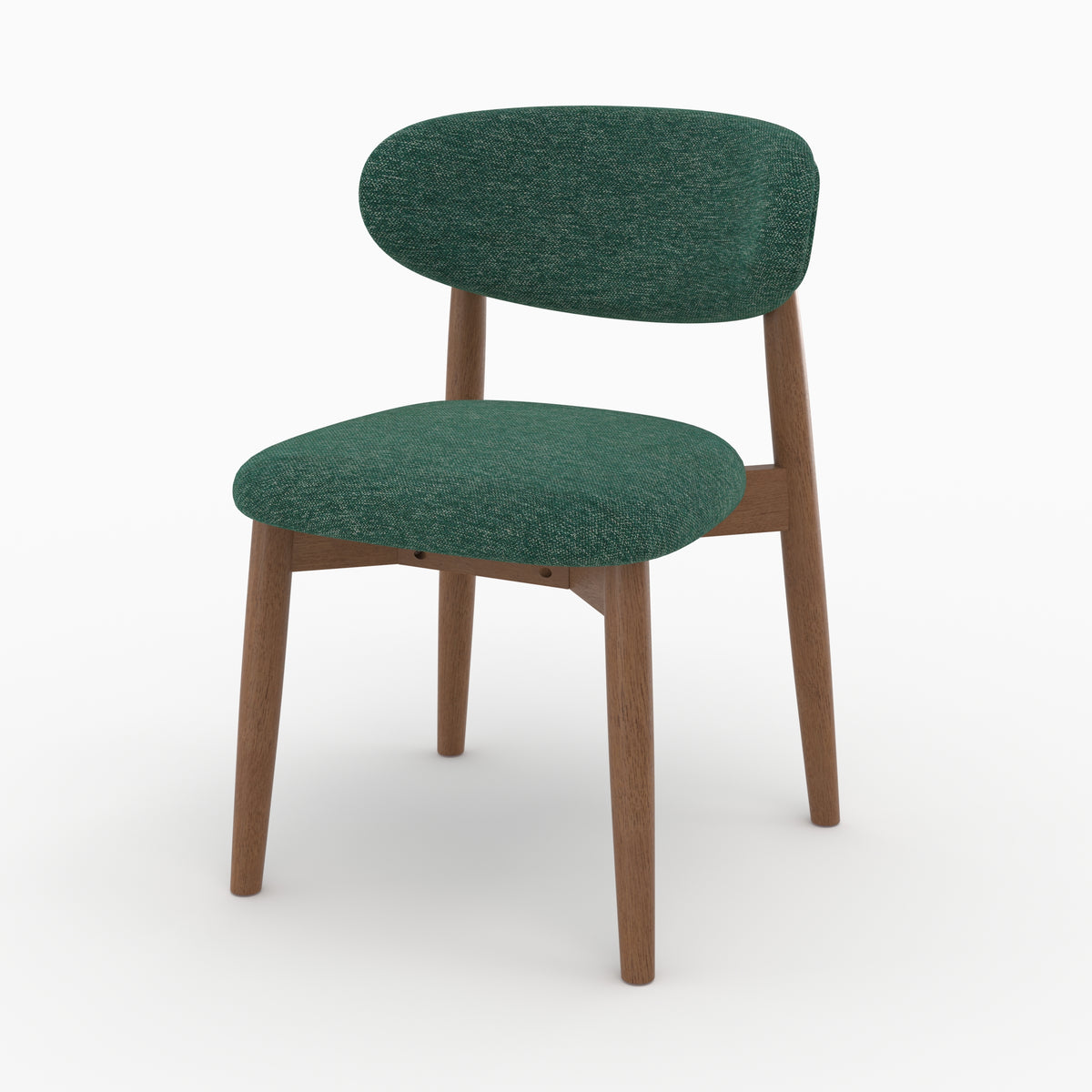 Chaise Yuna en tissu chiné vert sapin et bois foncé, vue de trois quarts - Maison Pavane