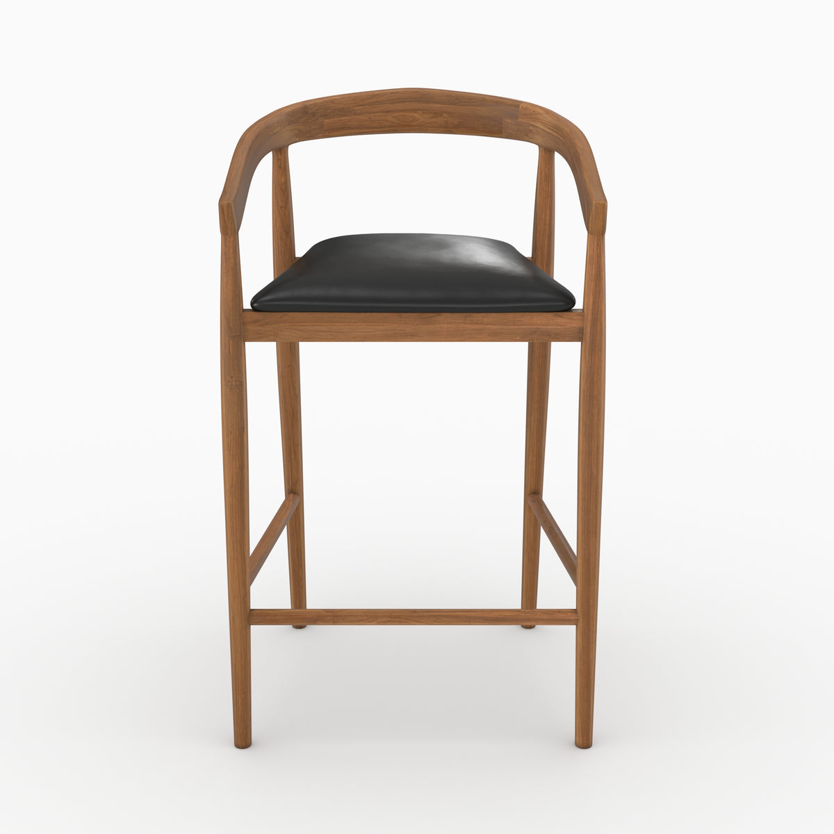 Chaises bar 77cm teck vernis cuir noir Bali