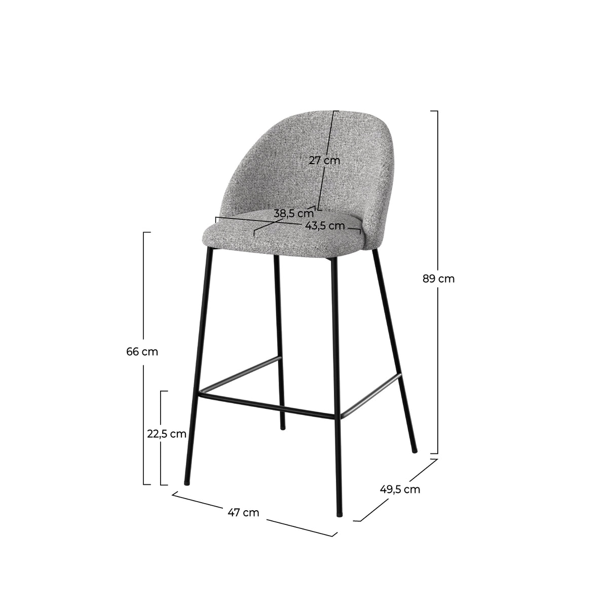 sedie da bar tessuto grigio cinese 66 cm karl set di 2