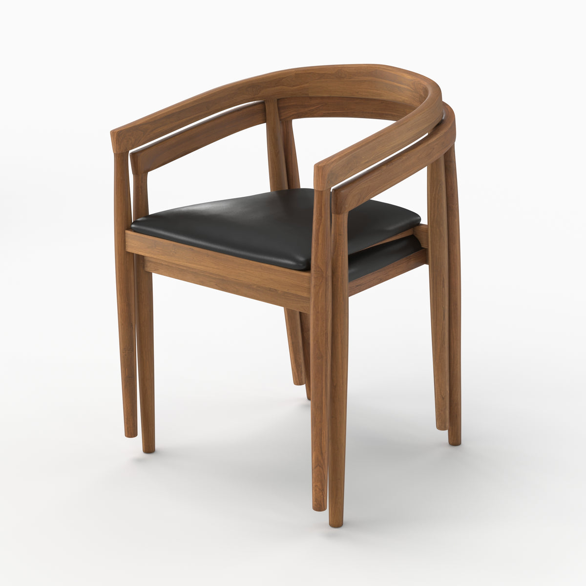 Chaises en teck vernis Bali cuir noir lot 2