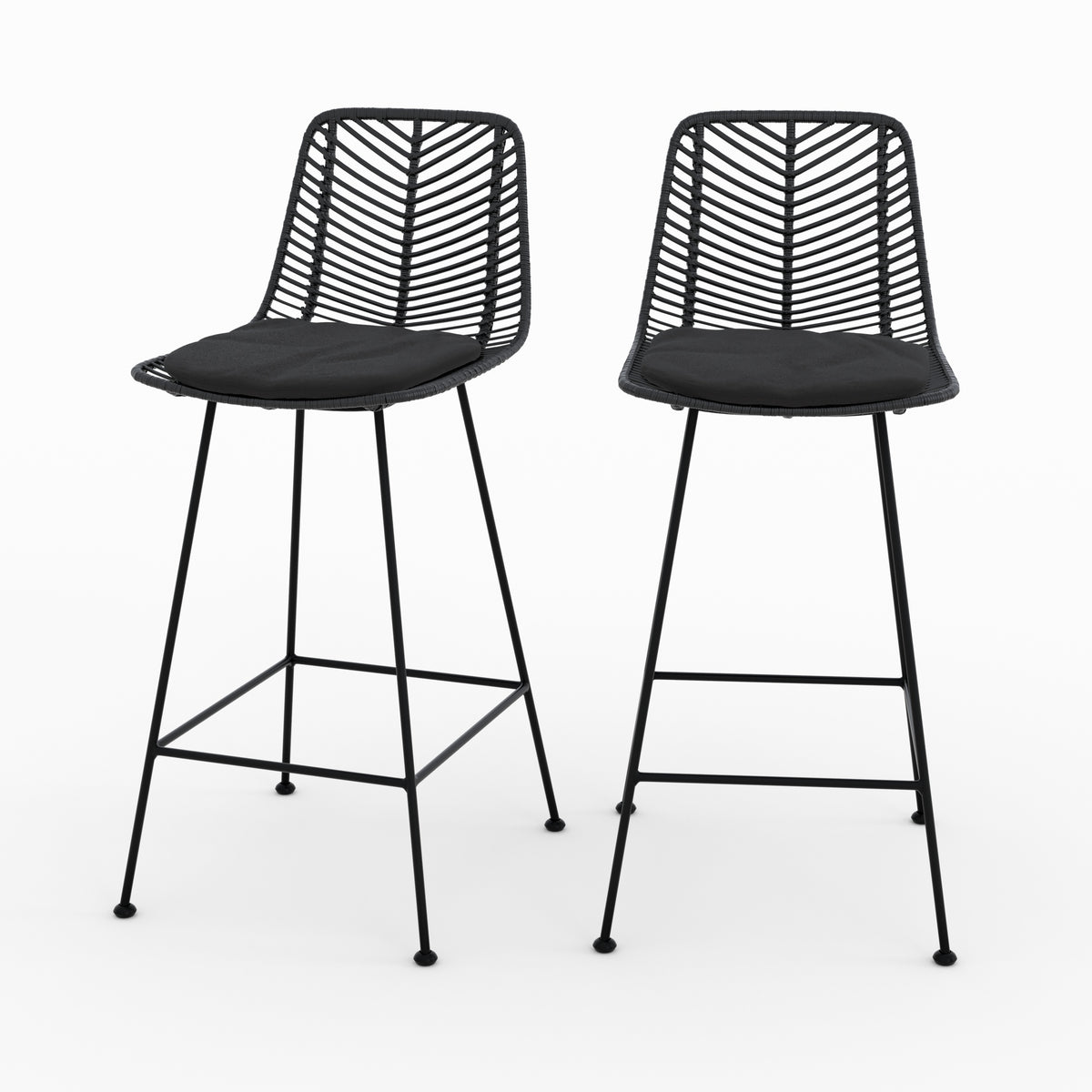 Chaises ilot tamara 66cm rotin noir lot deux