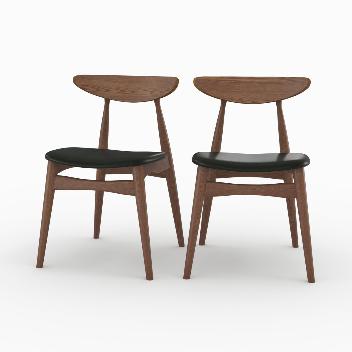 chaises josette en cuir synthetique noir et bois d hevea lot de 2