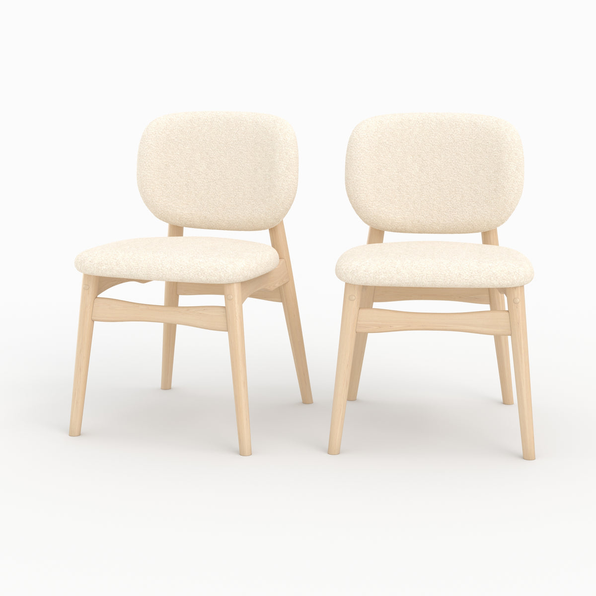 chaises lot de 2 paulette tissu boucle et pieds bois clair