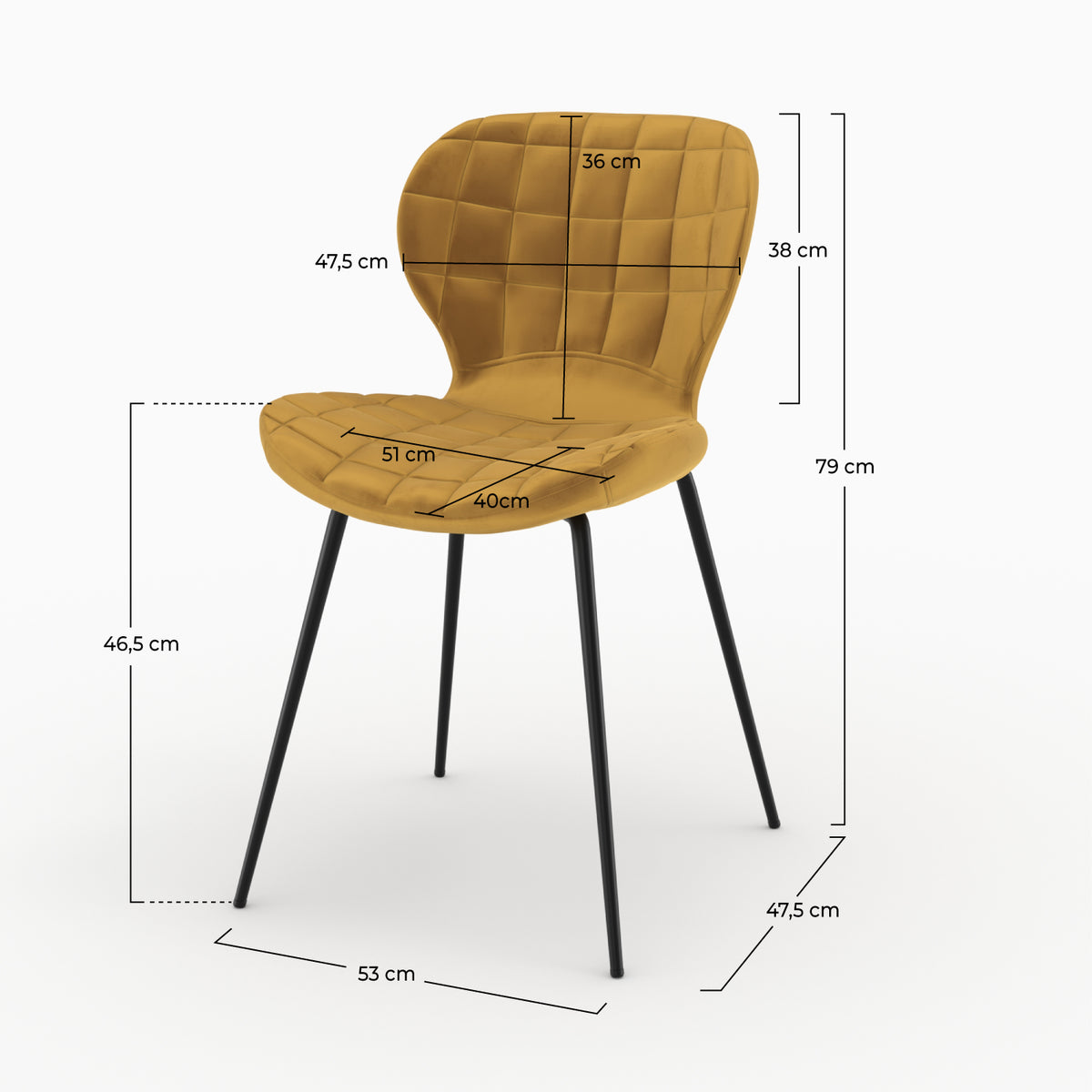 chaises mazzia lot 2 en velours jaune curry pieds en metal