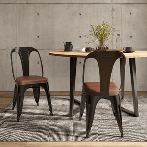 chaises metal noir et marron indus