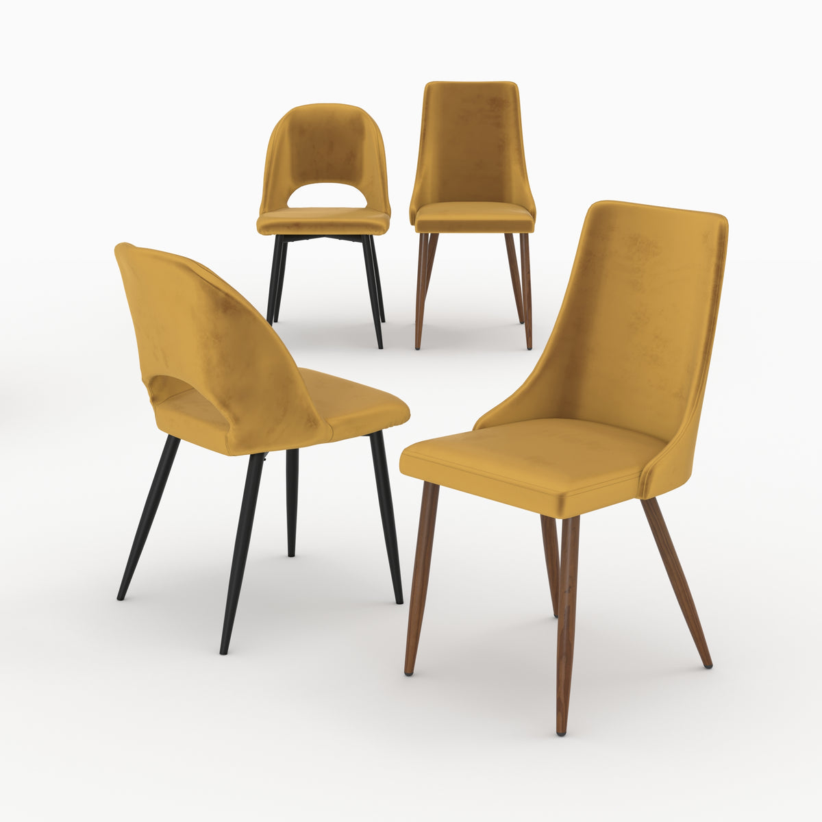 chaises penelope pack 4 jaune velours dossier haut asymetrique rendez vous deco