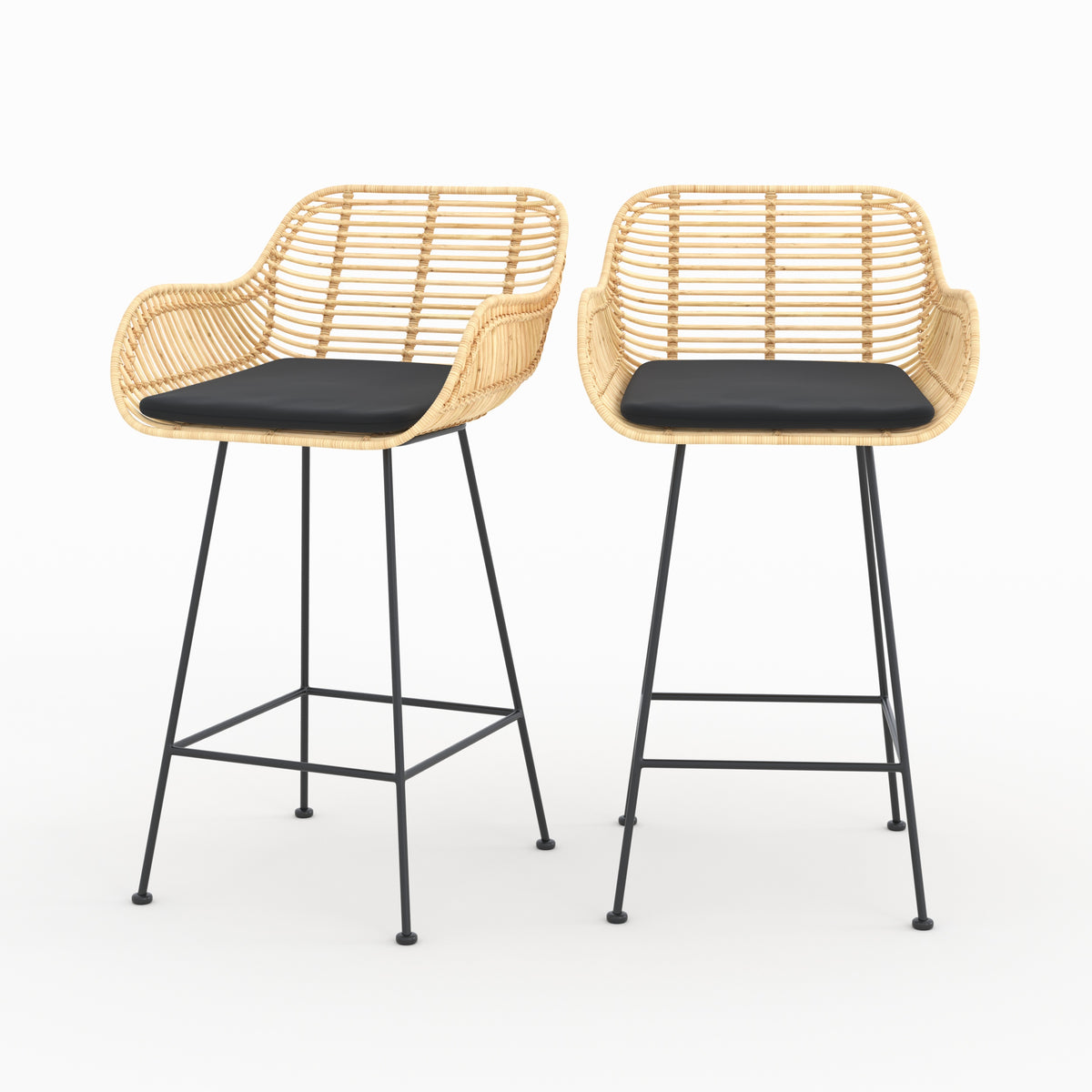 Chaises pops ilot central 66cm rotin tissu noir