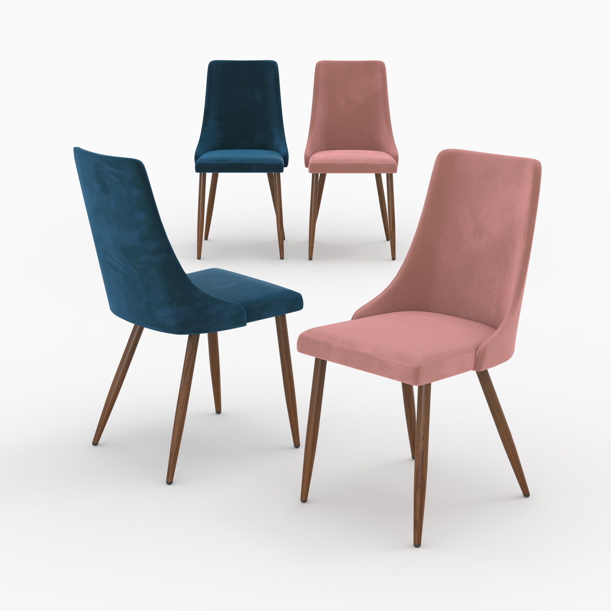 chaises vinni pack 4 velours bleu rose haut dossier rendez vous deco