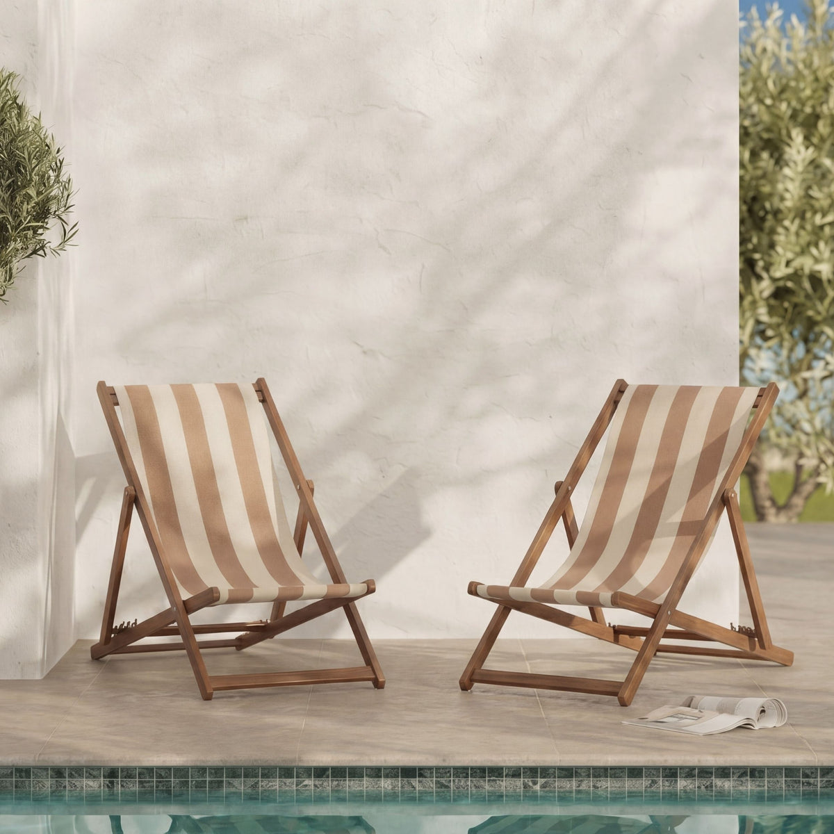 Chilienne de jardin bois et tissu rayé bohol beige et blanc