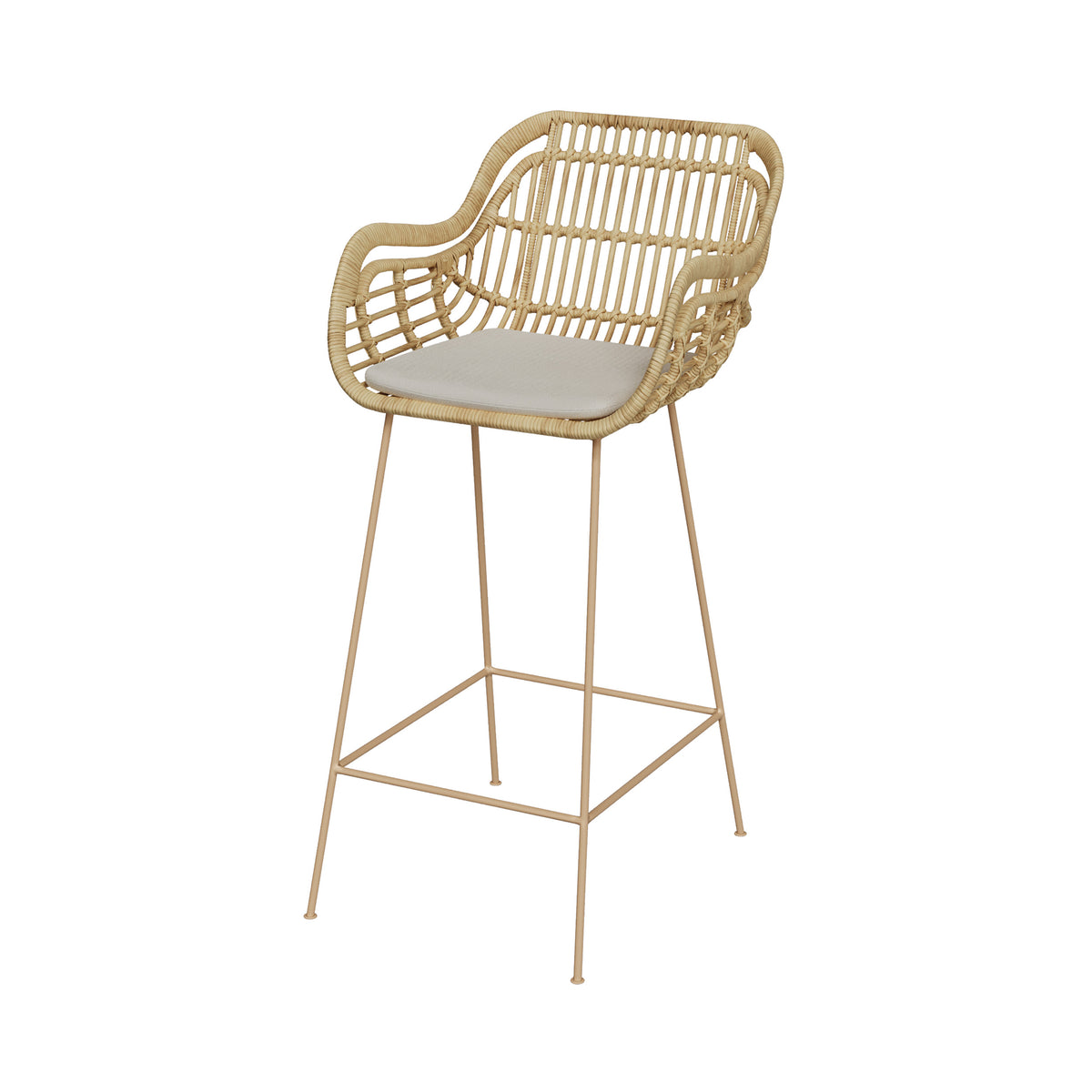 chiloe chaise de bar en rotin coussin et pieds beige 71 cm