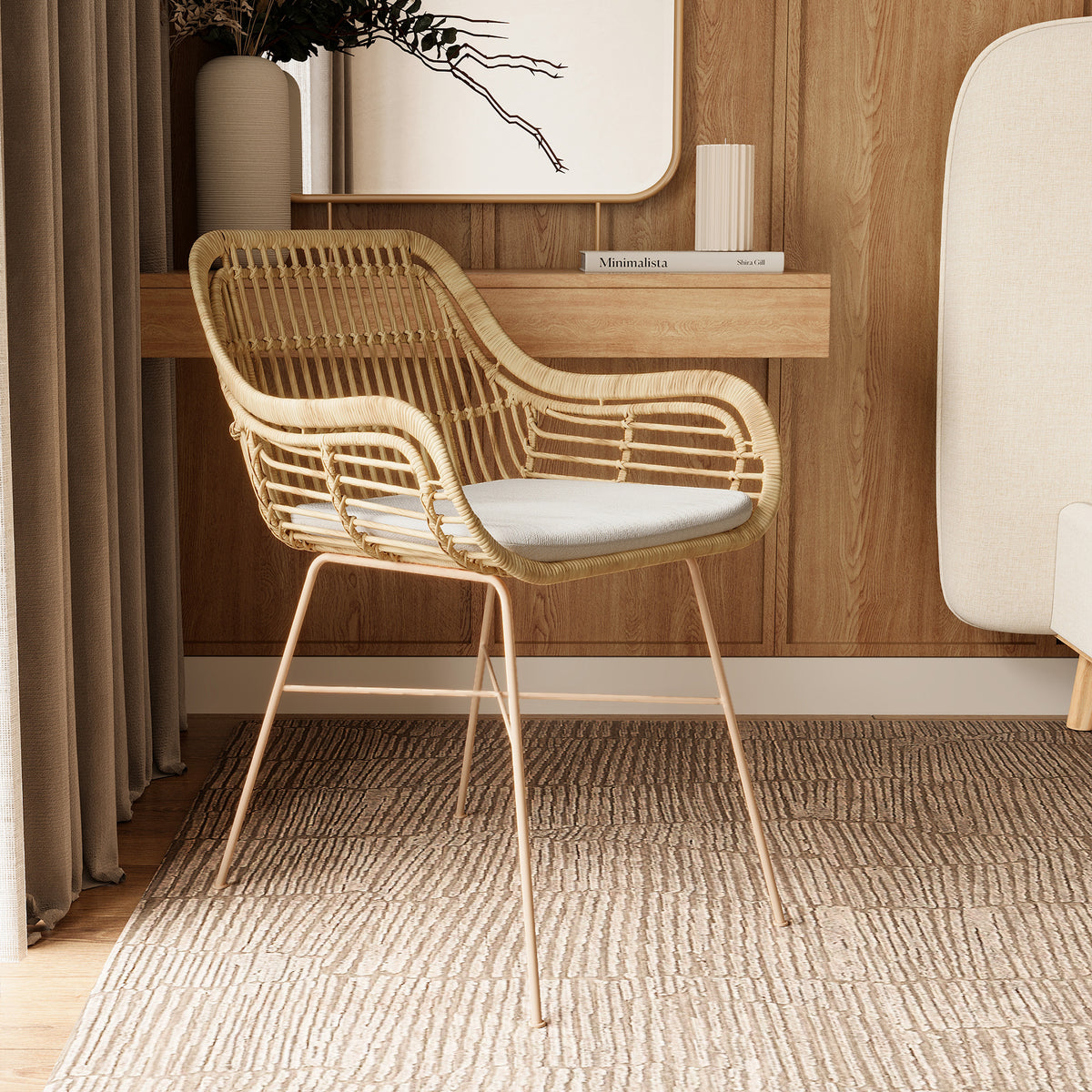 chiloe chaise rotin beige coussin blanc