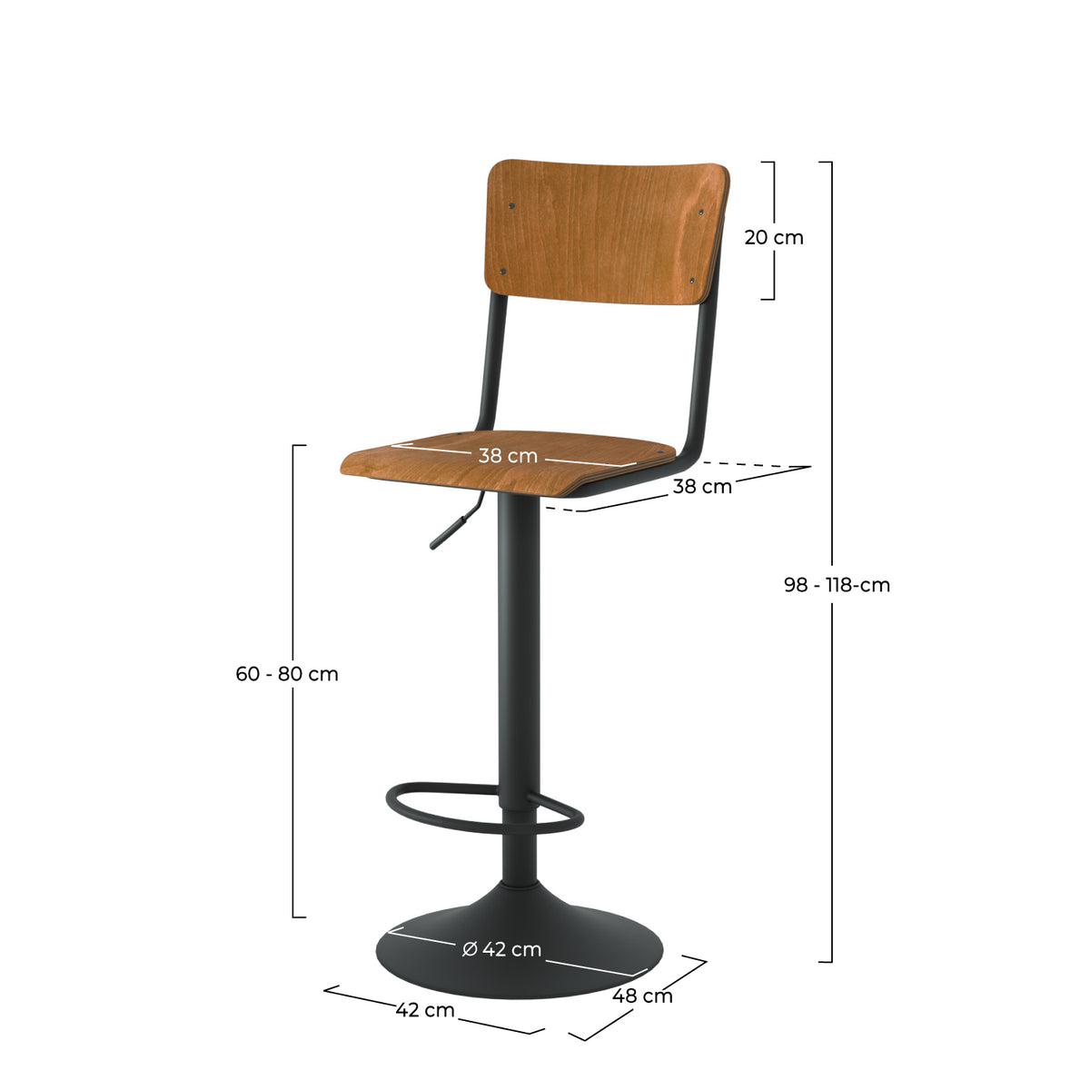 clem chaise de bar bois fonce pivotante reglable
