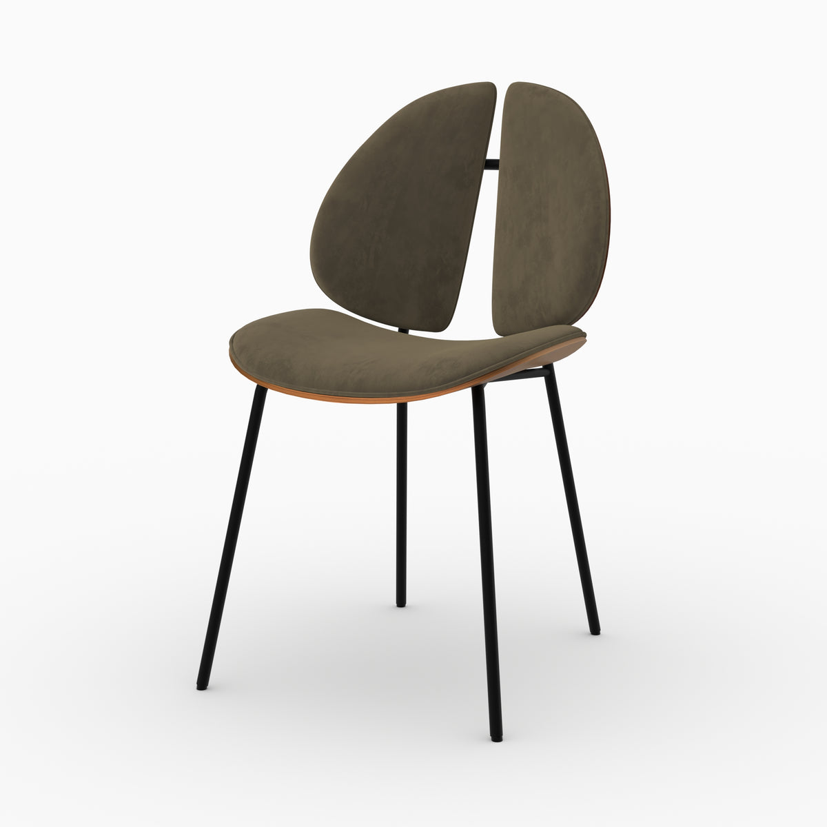 Coccinelle chaise kaki velours noyer bois