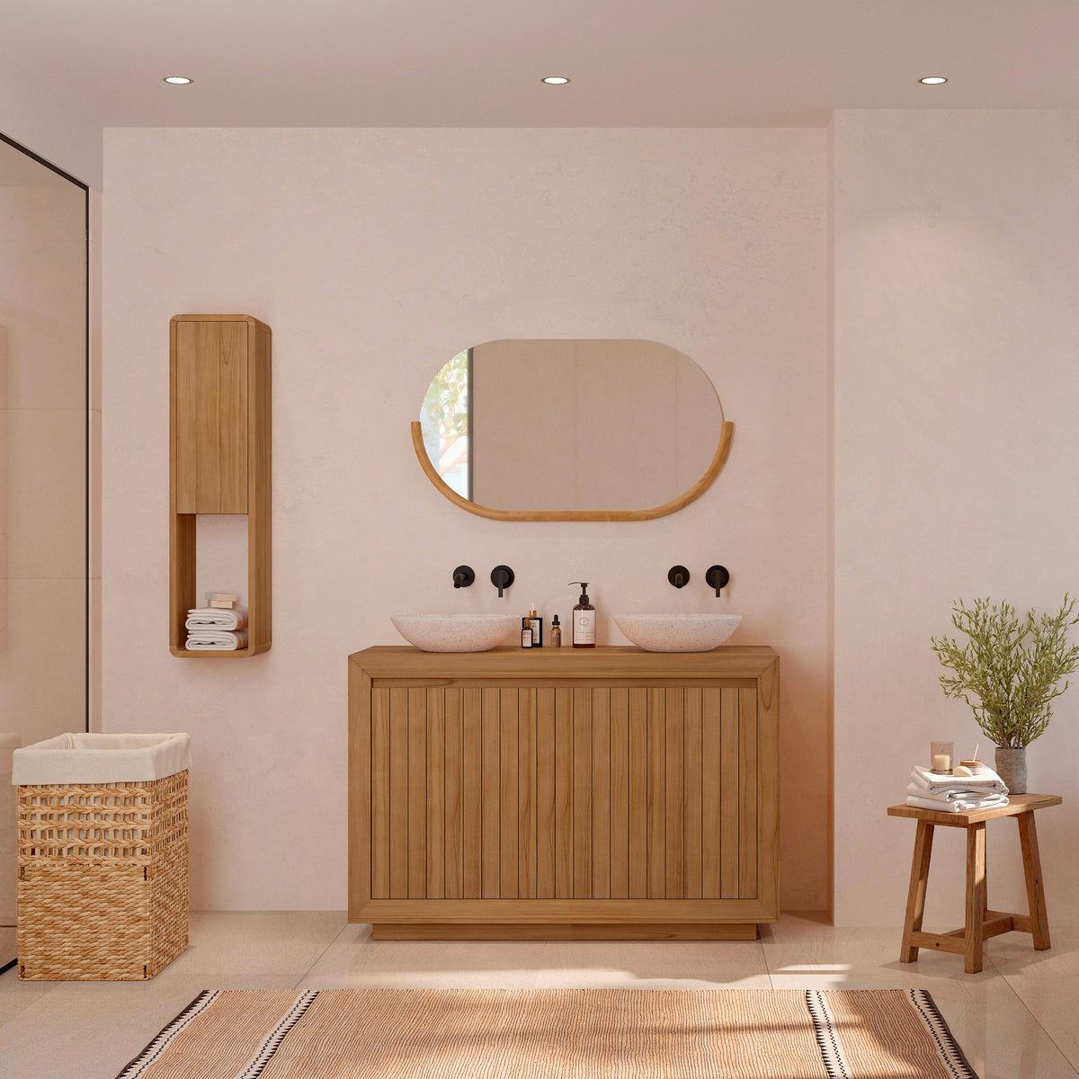 colonne de salle de bain kafa en bois de teck rdv deco