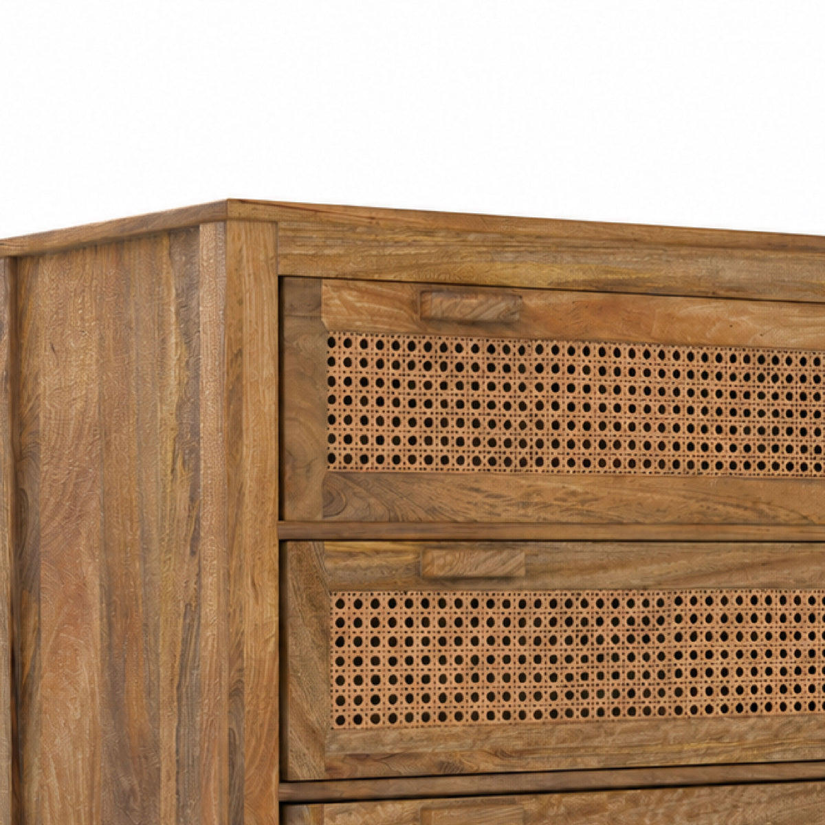 Commode cannage Tiki détail tiroirs rotin tressé naturel – Maison Pavane