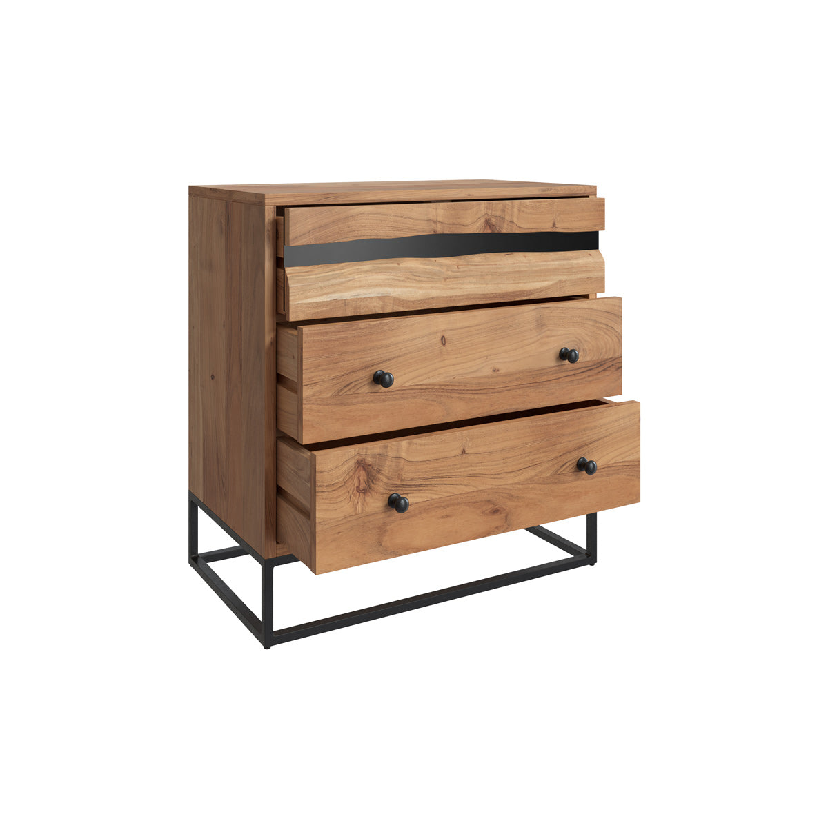commode en bois d acacia 3 tiroirs et pieds metal alabama