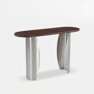Console Selma en bois de manguier marron foncé et métal brossé 135 cm - Maison Pavane