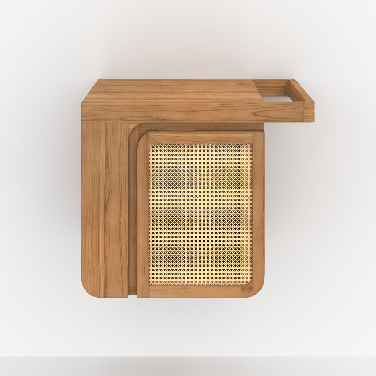 dami meuble de salle de bain suspendu en bois de teck et cannage rangement