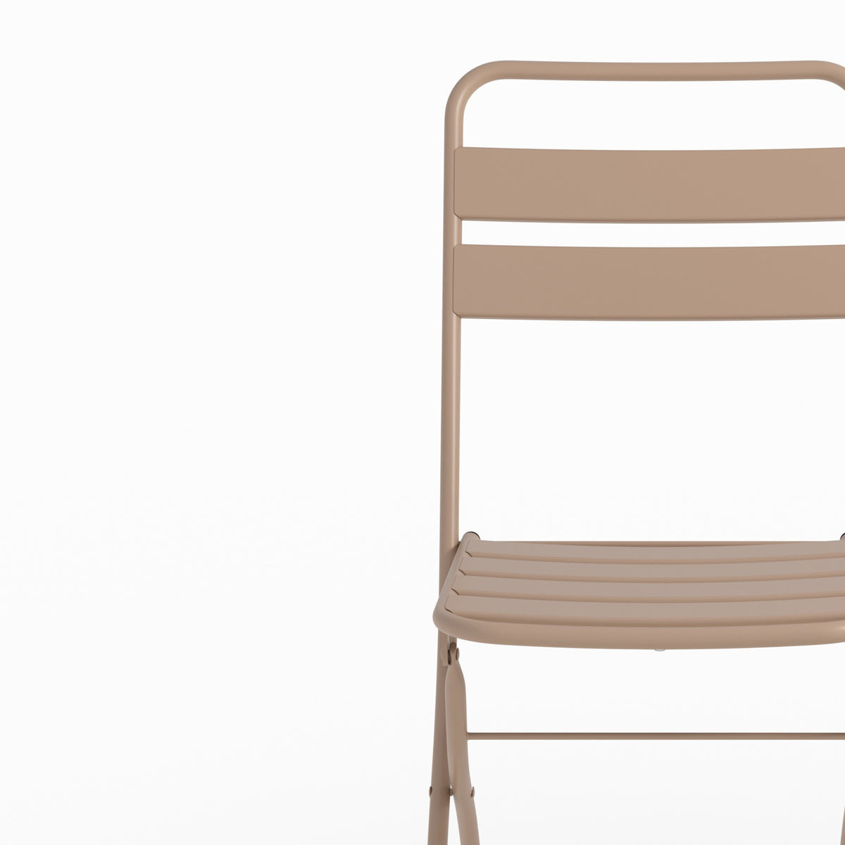 Détail matière lot de 2 chaises de jardin Yumi en métal taupe pliantes