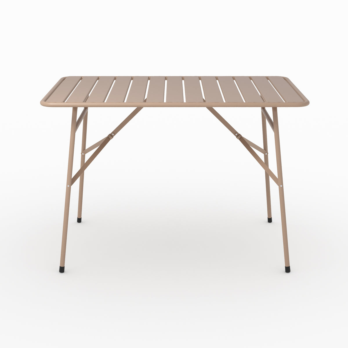 Détail matière table de jardin Yumi pliante en métal taupe 4 personnes