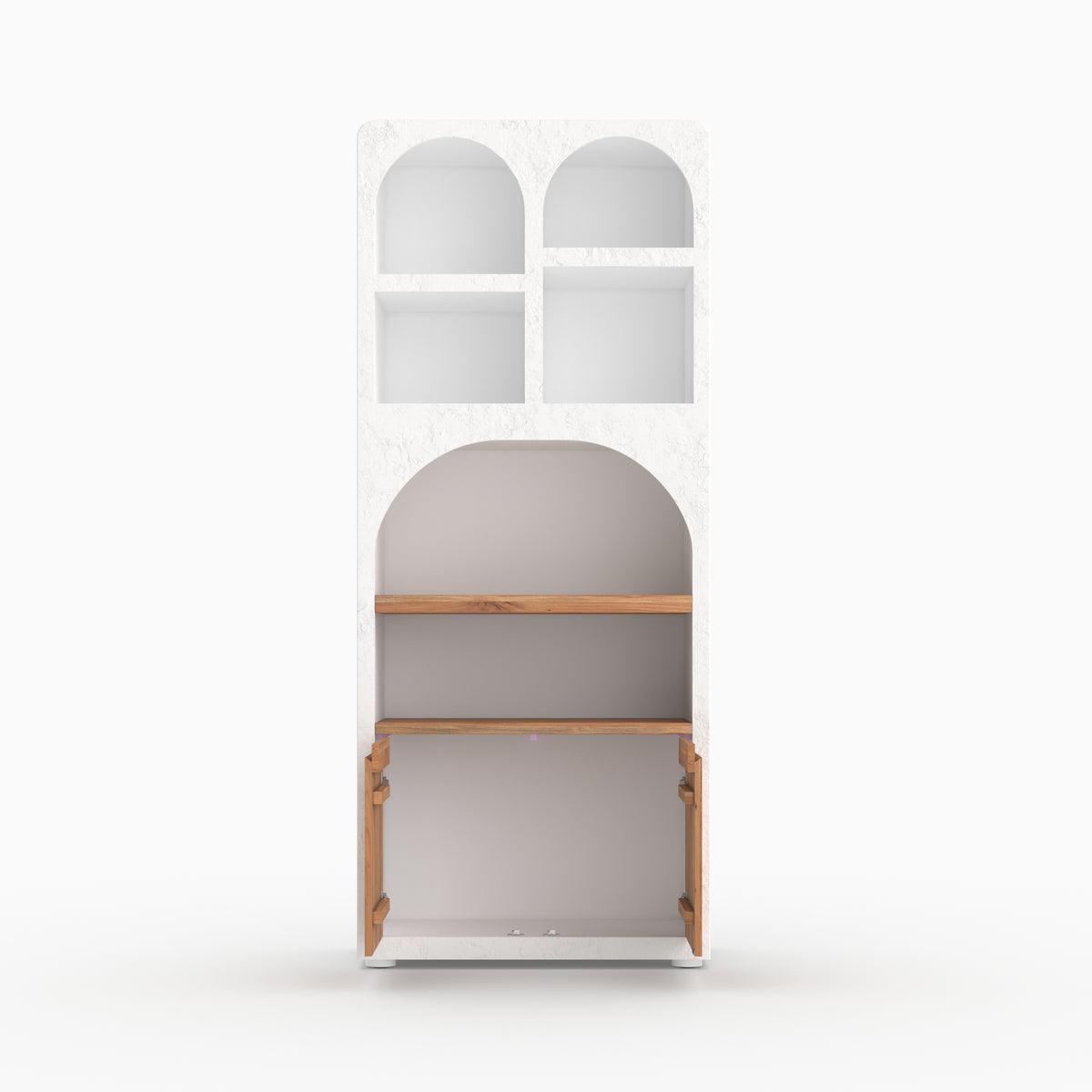 Détail tiroir ouvert bibliotheque Fira plâtre blanc cassé rangement bois
